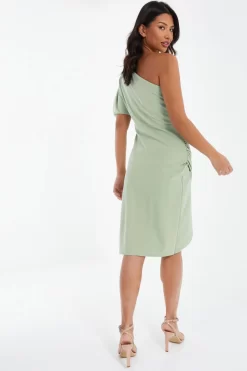 Sage Green One Shoulder Ruched Midi Dress 8 Sage Green One Shoulder Ruched Midi Dress -Women Clothing Sale 00100037478 XB scaled