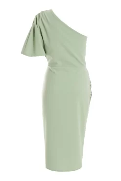 Sage Green One Shoulder Ruched Midi Dress 10 Sage Green One Shoulder Ruched Midi Dress -Women Clothing Sale 00100037478 ZB scaled