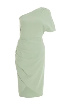 Sage Green One Shoulder Ruched Midi Dress