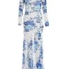 Blue Floral Mesh Maxi Dress