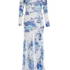 Blue Floral Mesh Maxi Dress