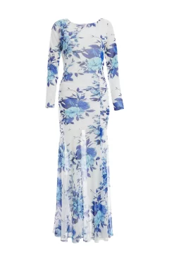 Blue Floral Mesh Maxi Dress