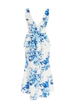 Blue Floral Dip Hem Frill Midi Dress 10 Blue Floral Dip Hem Frill Midi Dress -Women Clothing Sale 00100037491 ZB