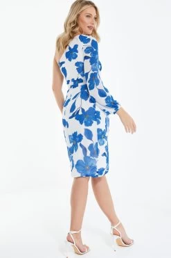 Blue Floral Chiffon Midi Dress -Women Clothing Sale 00100037500 XB