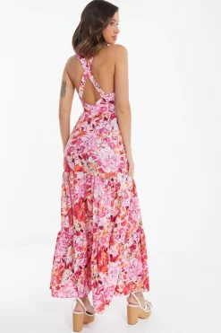 Pink Floral Cross Front Maxi Dress -Women Clothing Sale 00100037501 XB scaled