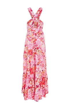 Pink Floral Cross Front Maxi Dress -Women Clothing Sale 00100037501 ZB scaled