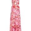 Pink Floral Cross Front Maxi Dress