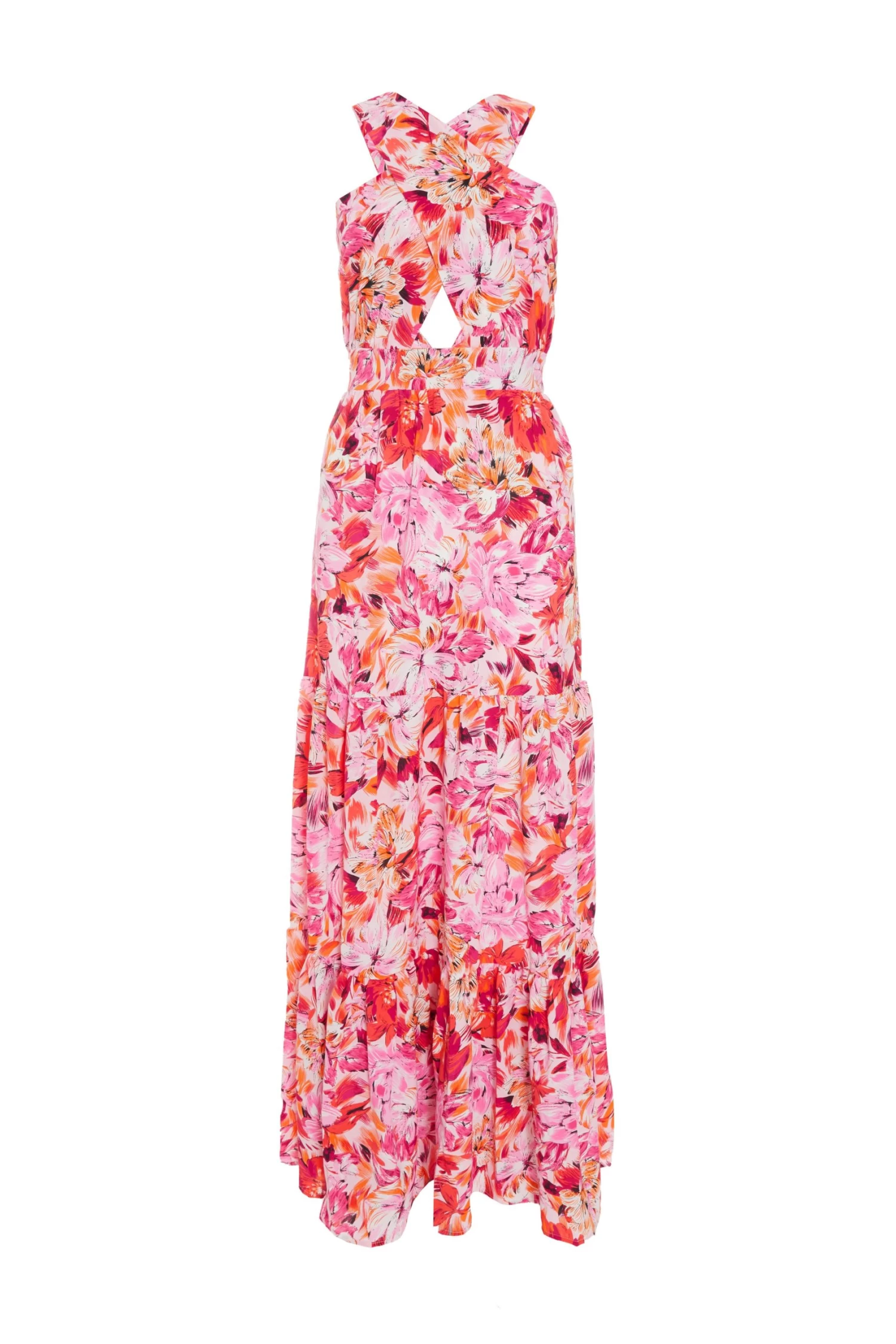 Pink Floral Cross Front Maxi Dress 1 Pink Floral Cross Front Maxi Dress