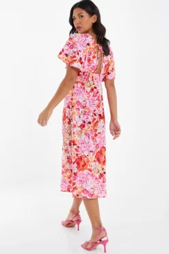 Pink Floral Wrap Midi Dress -Women Clothing Sale 00100037502 XB scaled