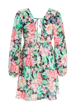 Multicolored Floral Skater Dress -Women Clothing Sale 00100037503 ZB