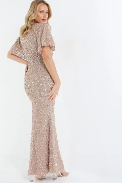 Taupe Sequin Batwing Maxi Dress 8 Taupe Sequin Batwing Maxi Dress -Women Clothing Sale 00100037505 XB