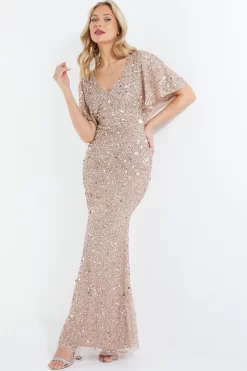 Taupe Sequin Batwing Maxi Dress -Women Clothing Sale 00100037505 XS scaled