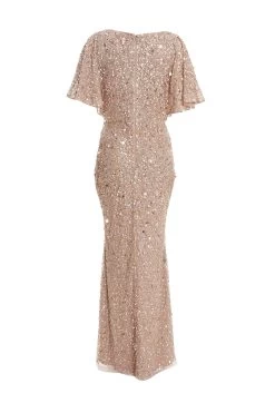 Taupe Sequin Batwing Maxi Dress 10 Taupe Sequin Batwing Maxi Dress -Women Clothing Sale 00100037505 ZB