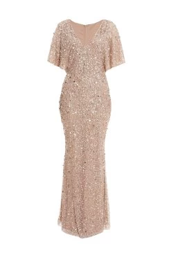 Taupe Sequin Batwing Maxi Dress
