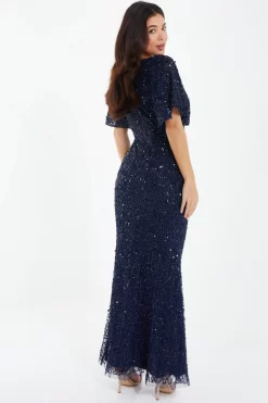Navy Sequin Batwing Maxi Dress 8 Navy Sequin Batwing Maxi Dress -Women Clothing Sale 00100037506 XB scaled
