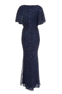 Navy Sequin Batwing Maxi Dress -Women Clothing Sale 00100037506 ZB