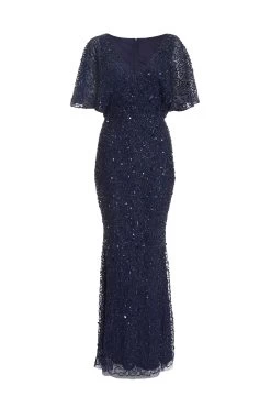 Navy Sequin Batwing Maxi Dress