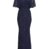 Navy Sequin Batwing Maxi Dress