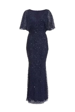 Navy Sequin Batwing Maxi Dress