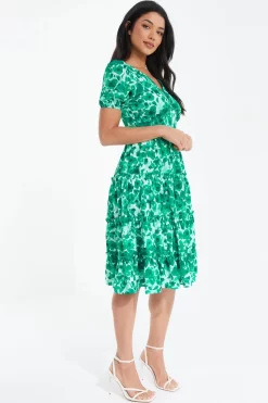 Green Floral Puff Sleeve Midi Dress -Women Clothing Sale 00100037561 XS scaled
