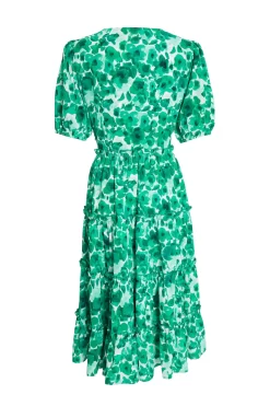 Green Floral Puff Sleeve Midi Dress -Women Clothing Sale 00100037561 ZB scaled
