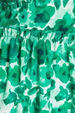 Green Floral Puff Sleeve Midi Dress -Women Clothing Sale 00100037561 ZS