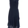 Navy Chiffon Dobby Wrap Midi Dress