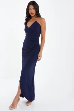 Navy Diamante Wrap Maxi Dress -Women Clothing Sale 00100037574 XS scaled