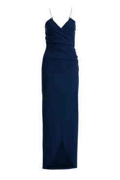 Navy Diamante Wrap Maxi Dress