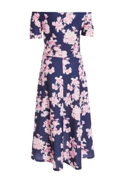 Navy Floral Bardot Dip Hem Midi Dress -Women Clothing Sale 00100037576 ZB scaled