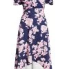 Navy Floral Bardot Dip Hem Midi Dress