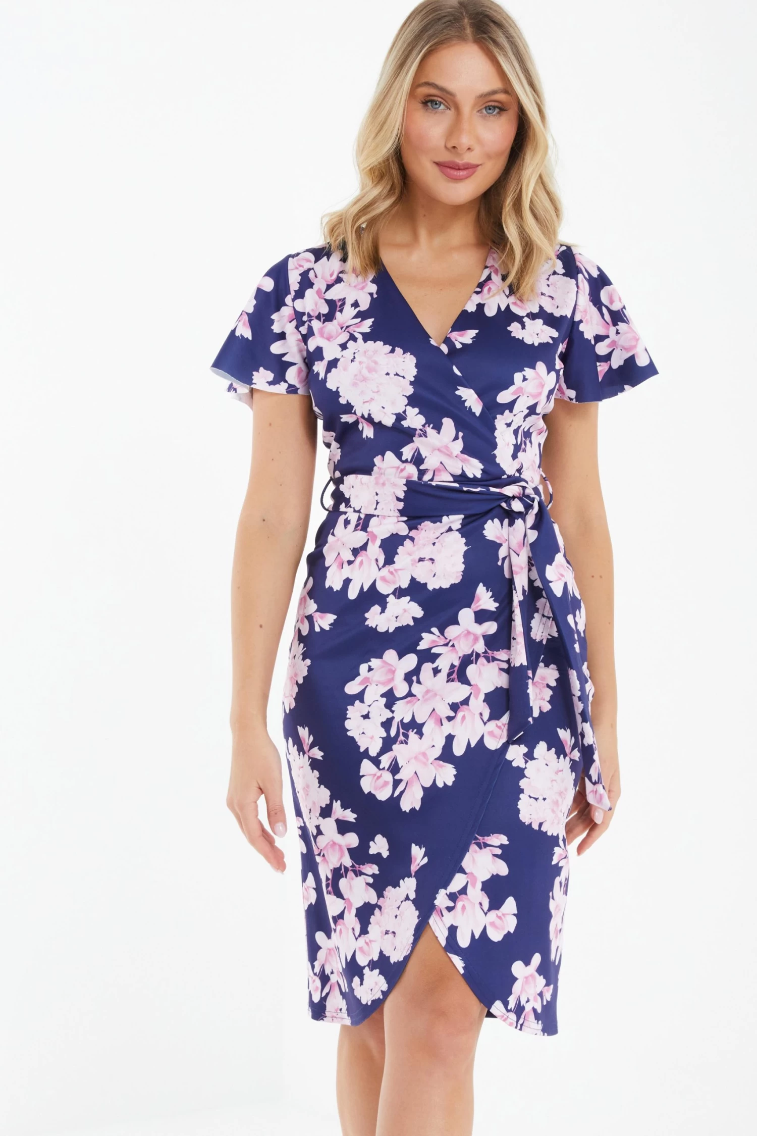 Navy Floral Wrap Midi Dress 2 Navy Floral Wrap Midi Dress - Image 2