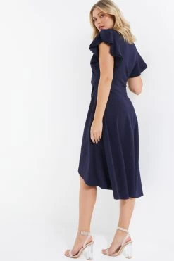 Navy Wrap Dip Hem Midi Dress 8 Navy Wrap Dip Hem Midi Dress -Women Clothing Sale 00100037578 XB