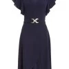 Navy Wrap Dip Hem Midi Dress