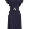 Navy Wrap Dip Hem Midi Dress