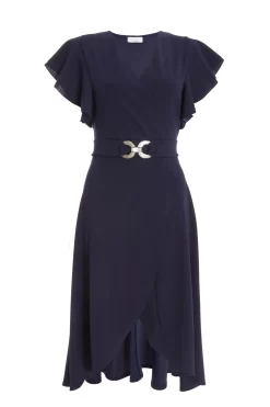 Navy Wrap Dip Hem Midi Dress