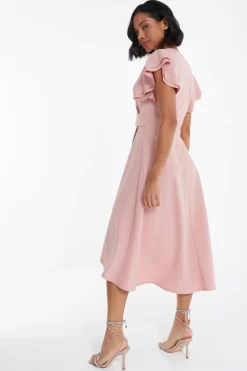 Pink Wrap Dip Hem Midi Dress -Women Clothing Sale 00100037579 XB scaled