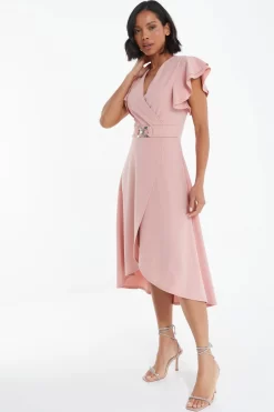 Pink Wrap Dip Hem Midi Dress -Women Clothing Sale 00100037579 XS scaled