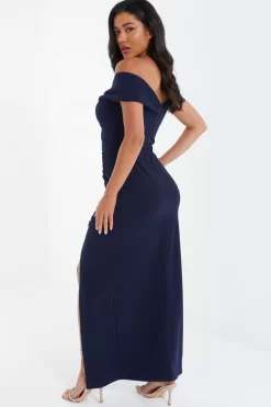 Navy Ruched Bardot Maxi Dress 8 Navy Ruched Bardot Maxi Dress -Women Clothing Sale 00100037580 XB scaled