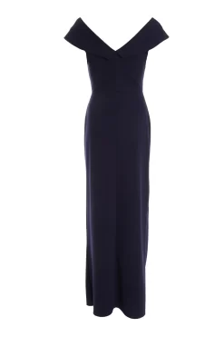 Navy Ruched Bardot Maxi Dress 10 Navy Ruched Bardot Maxi Dress -Women Clothing Sale 00100037580 ZB scaled
