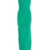 Green Ruched Bardot Maxi Dress