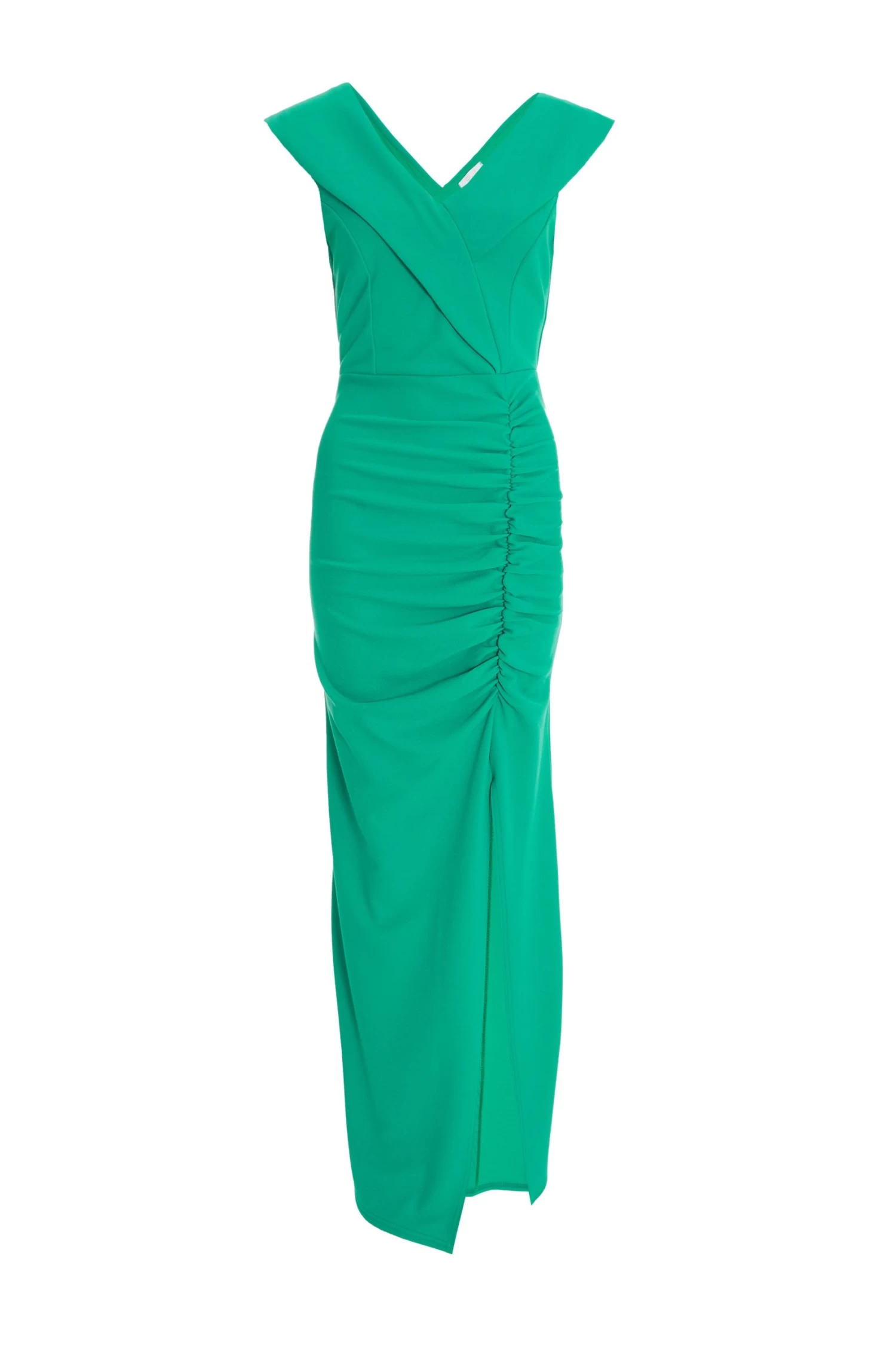 Green Ruched Bardot Maxi Dress 1 Green Ruched Bardot Maxi Dress
