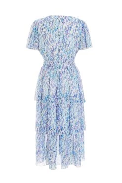 Blue Floral Tiered Wrap Midi Dress 10 Blue Floral Tiered Wrap Midi Dress -Women Clothing Sale 00100037596 ZB
