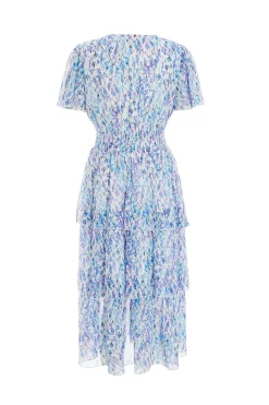 Blue Floral Tiered Wrap Midi Dress -Women Clothing Sale 00100037596 ZB scaled