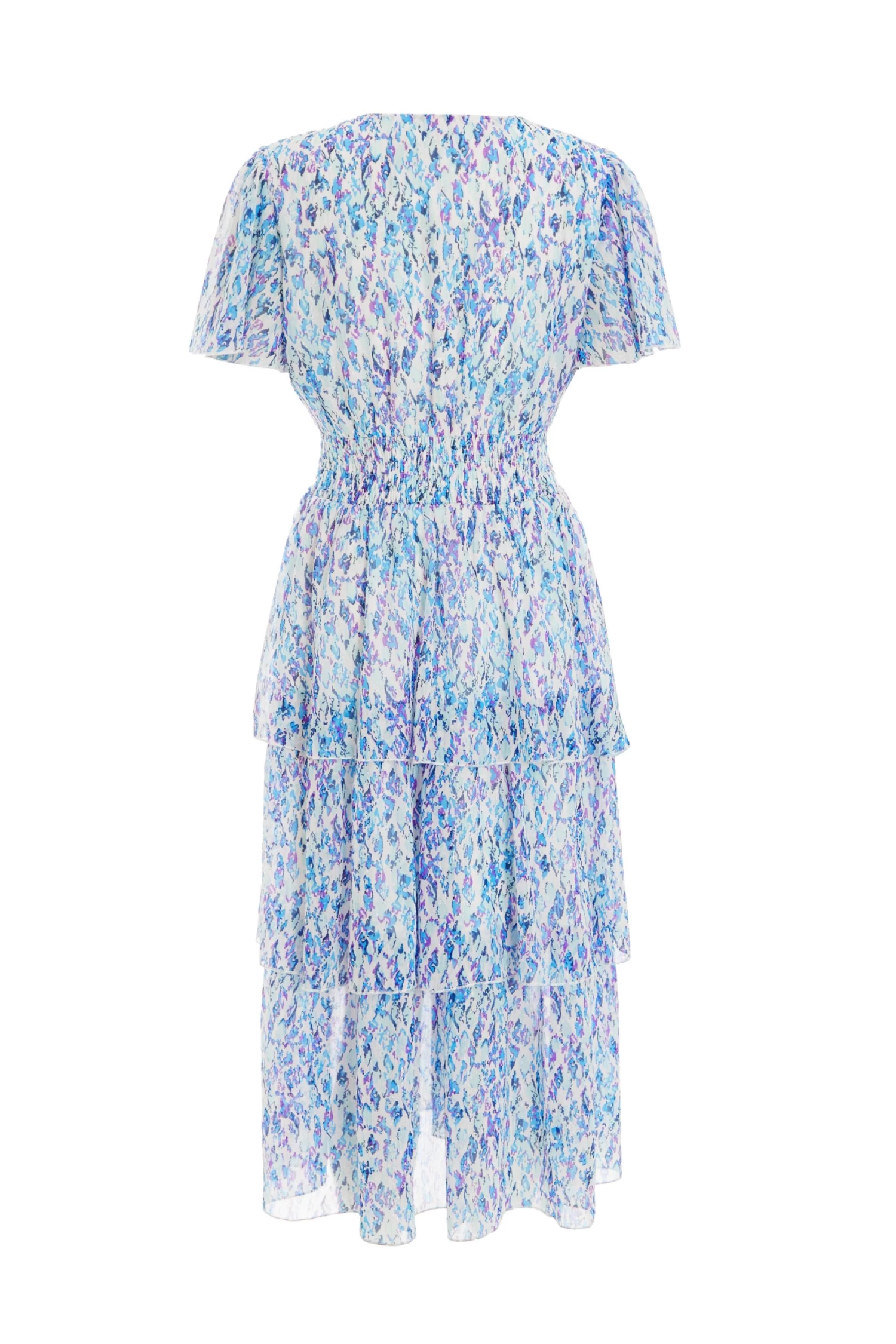 Blue Floral Tiered Wrap Midi Dress 5 Blue Floral Tiered Wrap Midi Dress - Image 5