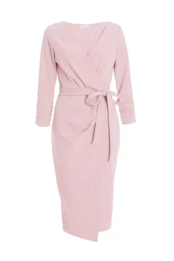 Pink Wrap Tie Midi Dress