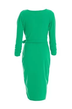 Jade Green Wrap Tie Midi Dress -Women Clothing Sale 00100037621 ZB