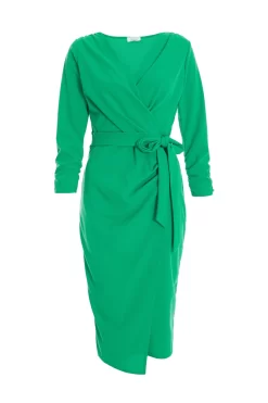 Jade Green Wrap Tie Midi Dress