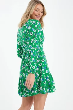 Green Floral Print Skater Mini Dress 8 Green Floral Print Skater Mini Dress -Women Clothing Sale 00100037629 XB scaled