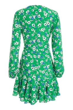 Green Floral Print Skater Mini Dress 10 Green Floral Print Skater Mini Dress -Women Clothing Sale 00100037629 ZB